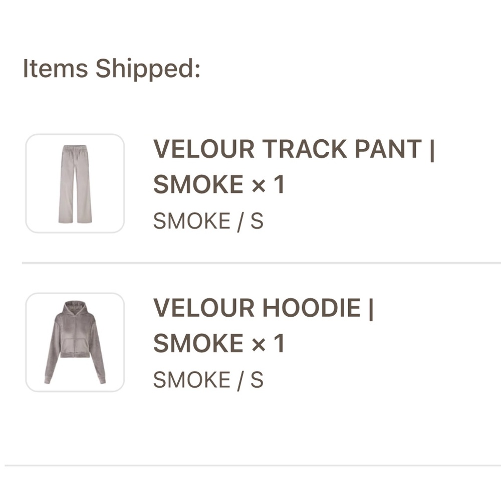 Skims VELOUR TRACK PANT & HOODIE- SMOKE